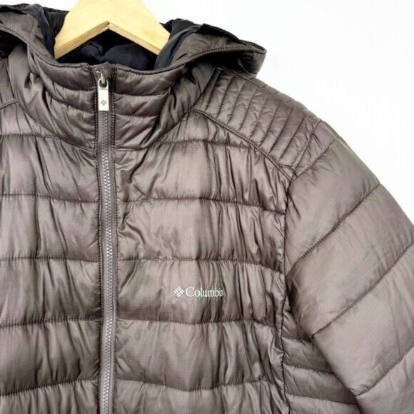 Columbia Hooded Puffer Down Jacket Brown Full Zip Quilted Insulated Warm L - Picture 3 of 11